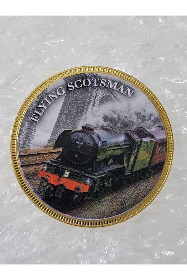 Edi Antik Alman Demiryolu Serisi Flying Scotsman Altın Kaplama Bakır Hatıra Madalya. 3.3Cm Çap - Image 1