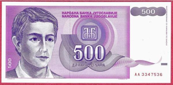 Edi Antik Yugoslavya Yugoslavıa 500 Dınara 1992 Unc Çil - Image 1