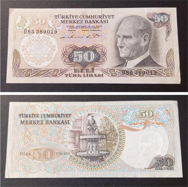 Edi Antik 6. Emisyon 50 Türk Lirası, Çil Eski Kağıt Para - Image 1
