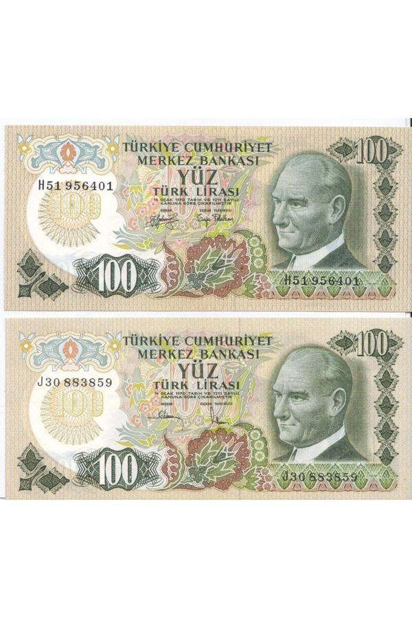 Edi Antik 6.Emisyon 100 Lira Kağıt Para 2 Adet Çil - Çil Altı Resim Temsili - Image 1