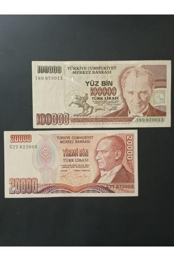 Edi Antik 7. Emisyon 100.000 Ve 20.000 Türk Lirası. Eski Koleksiyon Kağıt Para. - Image 1