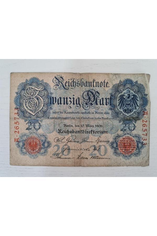 Edi Antik 1910 Yılına Ait Alman Markı, Alman 20 Mark, Eski Alman Parası - Image 1