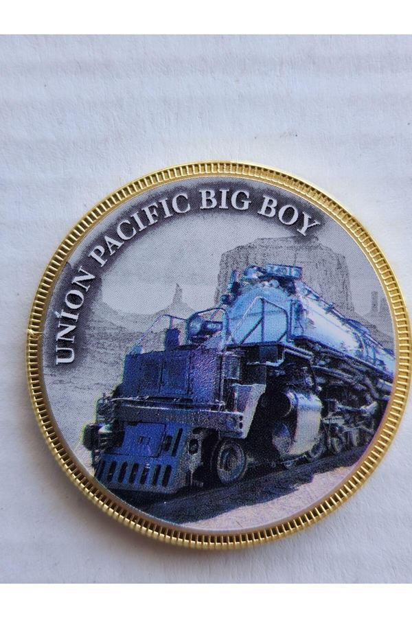 Edi Antik Alman Demiryolu Serisi Union Pacific Big Boy Altın Kaplama Bakır Hatıra Madalya. 3.3Cm Çap Çok Nadir - Image 1