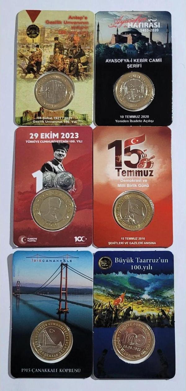 Edi Antik 6 Li Hatıra Para Kiti Seti, Cumhuriyetin 100.Yılı,Ayasofya, Antep, Çanakkale, 15 Temmuz, Taaruz, Çil - Image 1
