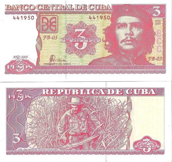 Edi Antik Küba 2005 Yılı 3 Pesos Yabancı Kağıt Para Çil (Unc) Koleksiyon Para - Image 1