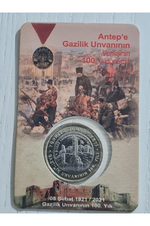 Edi Antik Antep Gazilik 100.Yılı Madeni 1 Lira Kutusunda Çil. Koleksiyonluk Madeni 1 Lira. 8 Şubat 1921 - Image 1