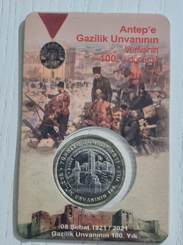 Edi Antik Antep Gazilik 100.Yılı Madeni 1 Lira Kutusunda Çil. Koleksiyonluk Madeni 1 Lira. 8 Şubat 1921 - Image 1