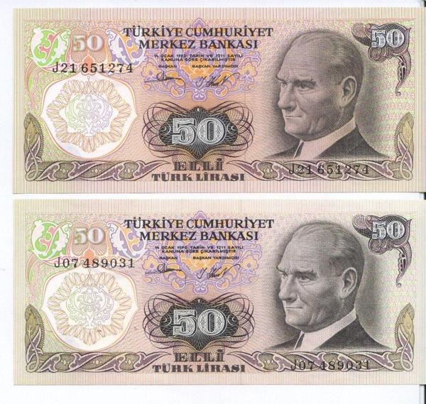 Edi Antik 6. Emisyon 50 Lira Kağıt Para 2 Adet Çil - Image 1