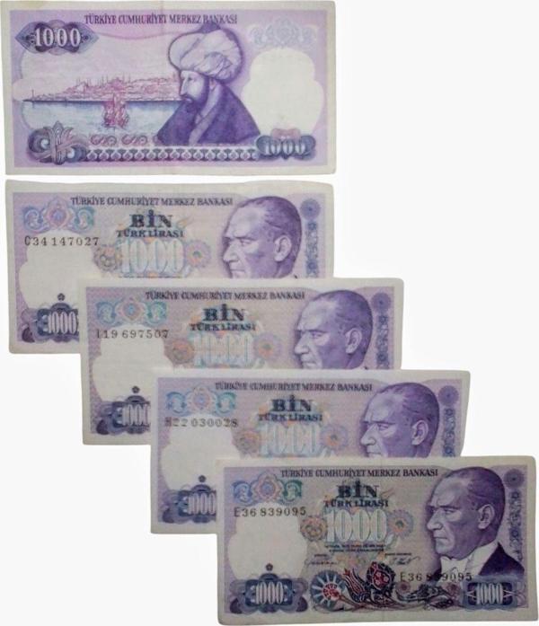 Yedi Otuz 7. Emisyon 1000 Türk Lirası Eski Koleksiyon Kağıt Para. Koleksiyon Başlangıç Setleri. - Image 1