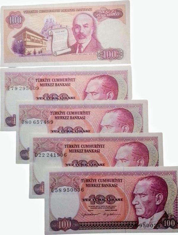 Yedi Otuz 7. Emisyon 100 Türk Lirası Eski Koleksiyon Kağıt Para. Koleksiyon Başlangıç Setleri. - Image 1