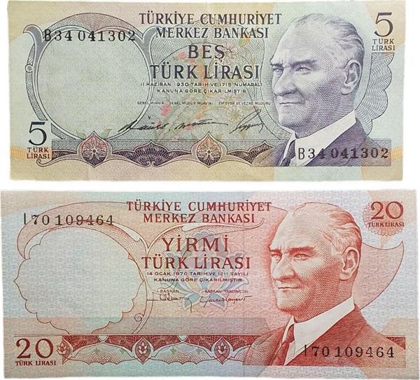 Edi Antik 6. Emisyon 2 Adet Türk Lirası. Eski Koleksiyon Kağıt Para. Hobi Kağıt Para. Hediye Para. - Image 1