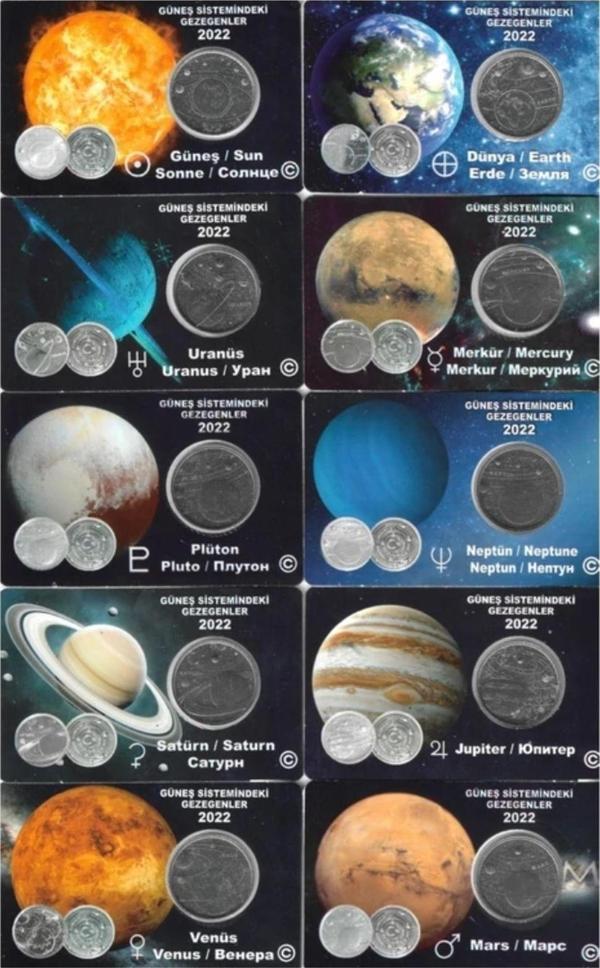Edi Antik 2022 Yılı Özel Basım Güneş Sistemi Gezegenleri Hatıra Para Seti 10'Lu Özel Kitinde Çil - Image 1