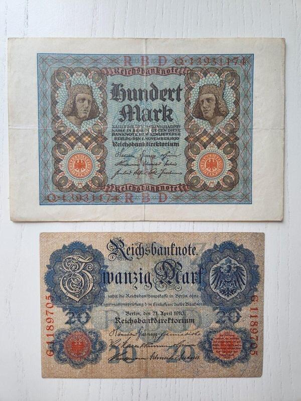 Edi Antik Alman Eski Dönem Mark Seti. 1910 Ve 1920 Tarihli 100 Ve 20 Mark. - Image 1