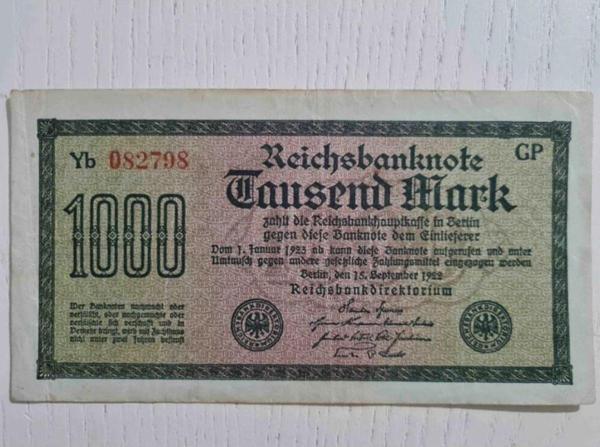 Edi Antik 1922 Alman 1000 Mark Banknot Temiz. Orijinal Dönemine Ait - Image 1