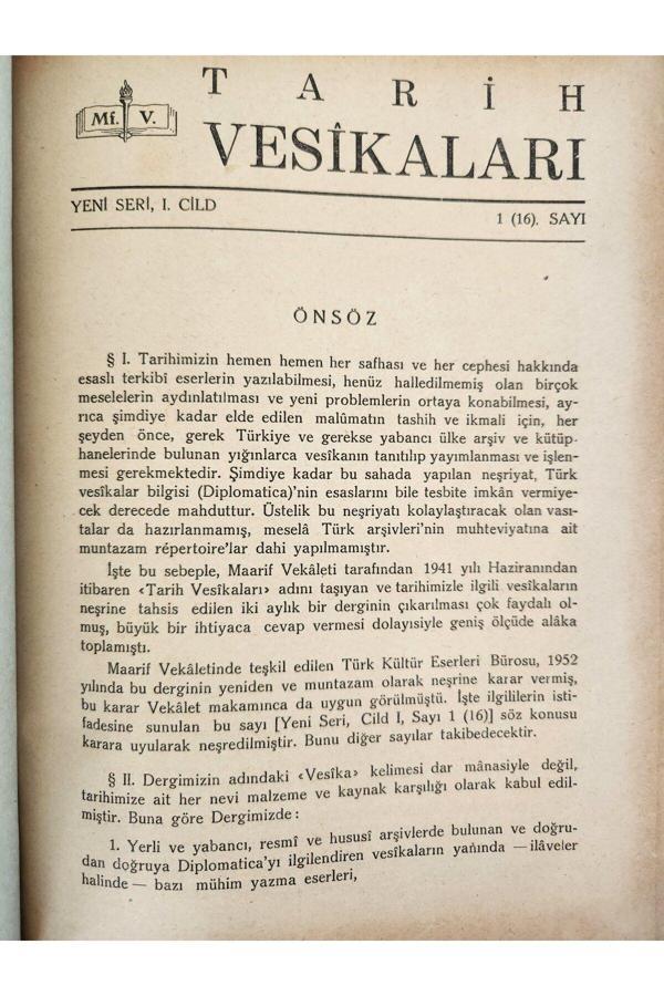 Edi Antik Cildinde Tarih Vesikaları Dergisi 1952. Orijinal Dönemine Ait 180 Sayfa. Tarih Yazılar - Image 1