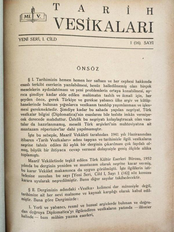 Edi Antik Cildinde Tarih Vesikaları Dergisi 1952. Orijinal Dönemine Ait 180 Sayfa. Tarih Yazılar - Image 1