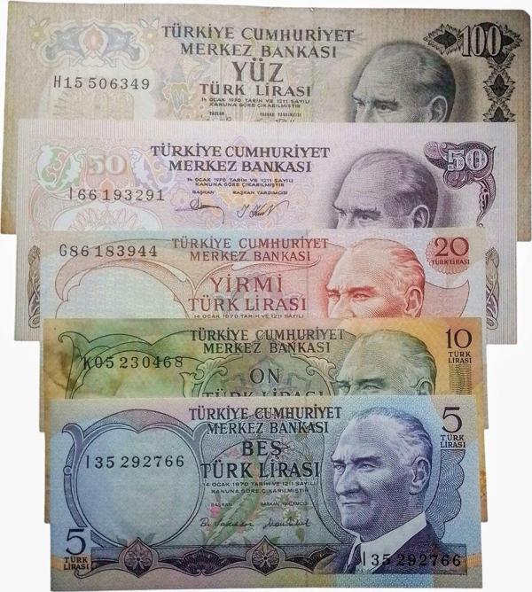 Yedi Otuz 6. Emisyon 5 Adet Koleksiyon Kağıt Para Türk Lirası Eski Para Koleksiyon Para. - Image 1