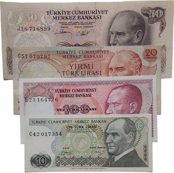 Edi Antik 6. Emisyon 7. Emisyon 4 Adet Koleksiyon Eski Kağıt Para. Para Koleksiyonu. - Image 1