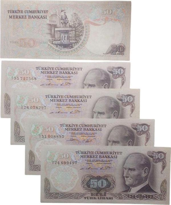 Yedi Otuz 6. Emisyon 50 Türk Lirası Eski Koleksiyon Kağıt Para. Koleksiyon Başlangıç Setleri. - Image 1