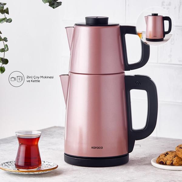 Karaca Tea Break 2 in 1 Çelik Su Isıtıcı Çay Makinesi Rosegold Inox - Image 1