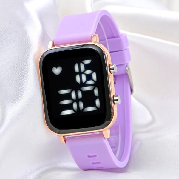 Pinkoli Kadın Lila Renk Kordon Rose Kasa Silikon Kordon Dijital Led Kol Saati ST-304099 - Image 1