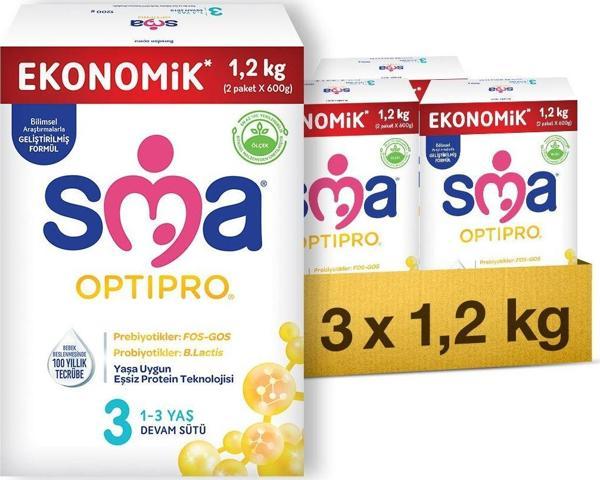SMA Optipro Probiyotik 3 1- 3 Yaş Devam Sütü 1200 Gr X 3 Adet - Image 1