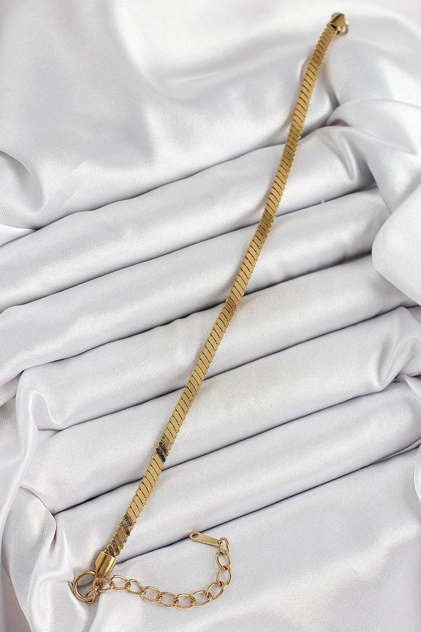316L Çelik Gold Renk Yassı Zincir Model Kadın Bileklik SL12315 - Image 1