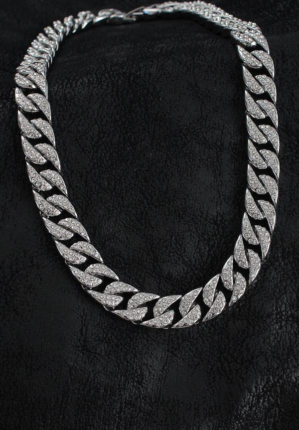 Pirinç Zirkon Taşlı Cuba Gurmet Model Gümüş Renk Erkek Kolye - Image 1