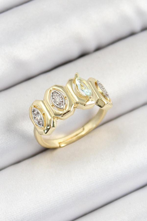 Pirinç Zirkon Taşlı Damla Model Gold Renk Kadın Yüzük SL12553 - Image 1