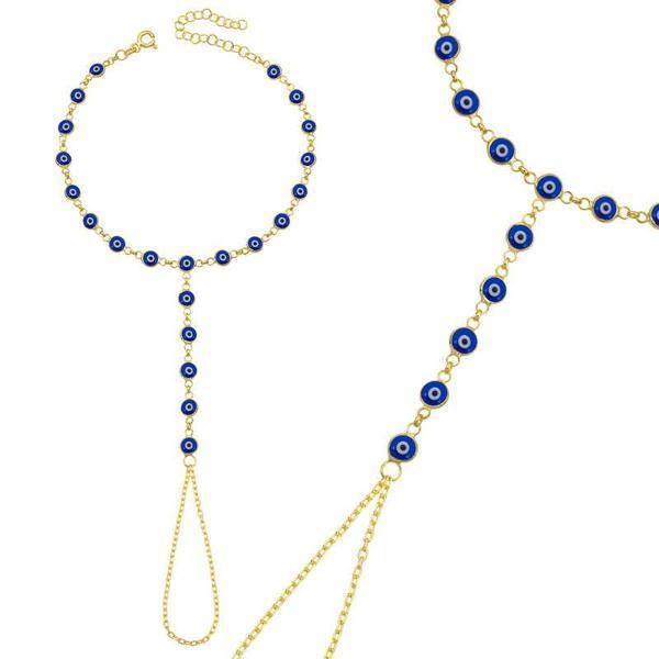 Gümüş Gold Lacivert Nazar Boncuklu Şahmeran  SL12663 - Image 1