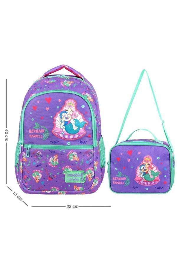 Niss Store Lisanslı Deniz Kızı Deri Nakış Desenli Kız Çocuk Ilkokul Sırt Çantası Ve Beslenme Çantası - Image 1