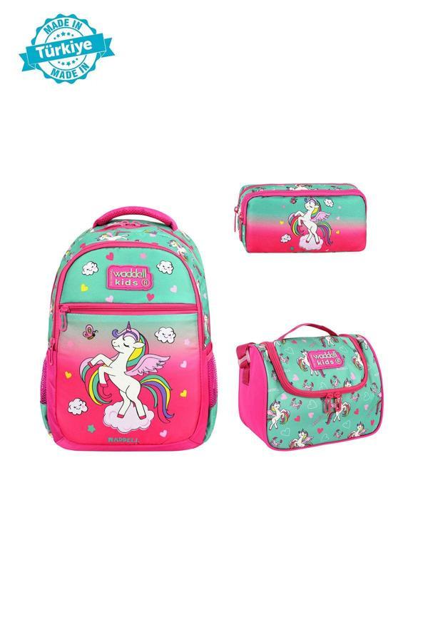 Niss Store Unicorn Desenli İlkokul Sırt Çantası, Termal Beslenme Çantası Ve Kalemlik Üçlü Set - Image 1