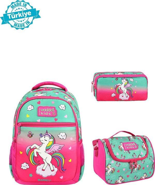 Niss Store Unicorn Desenli İlkokul Sırt Çantası, Termal Beslenme Çantası Ve Kalemlik Üçlü Set - Image 1