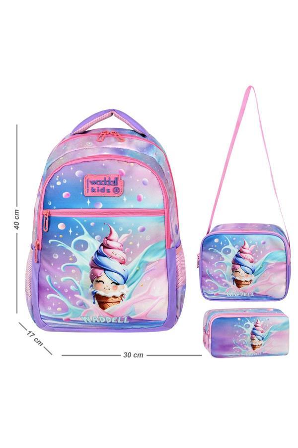 Niss Store Şirin Tatlı Dondurma Temalı İlkokul Sırt Çantası, Beslenme Çantası Ve Kalemlik Set - Image 1