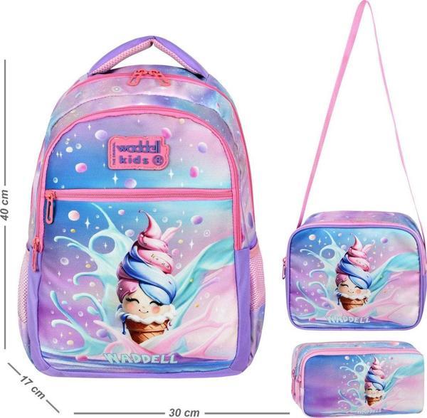 Niss Store Şirin Tatlı Dondurma Temalı İlkokul Sırt Çantası, Beslenme Çantası Ve Kalemlik Set - Image 1