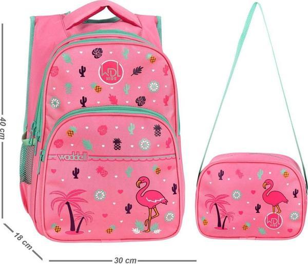 Waddell Lisanslı Flamingo Desenli Pembe İlköğretim Okul Sırt Çantası Ve Beslenme Çantası - Image 1