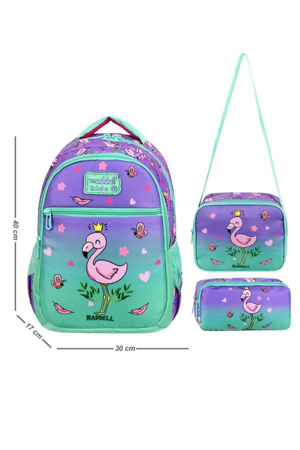 Niss Store Lisanslı Su Yeşili Flamingo Desenli Kız Çocuk İlkokul Sırt Çantası , Beslenme Çantası Ve Kalemlik - Image 1