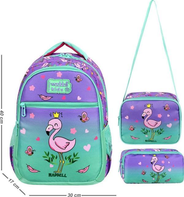 Niss Store Lisanslı Su Yeşili Flamingo Desenli Kız Çocuk İlkokul Sırt Çantası , Beslenme Çantası Ve Kalemlik - Image 1