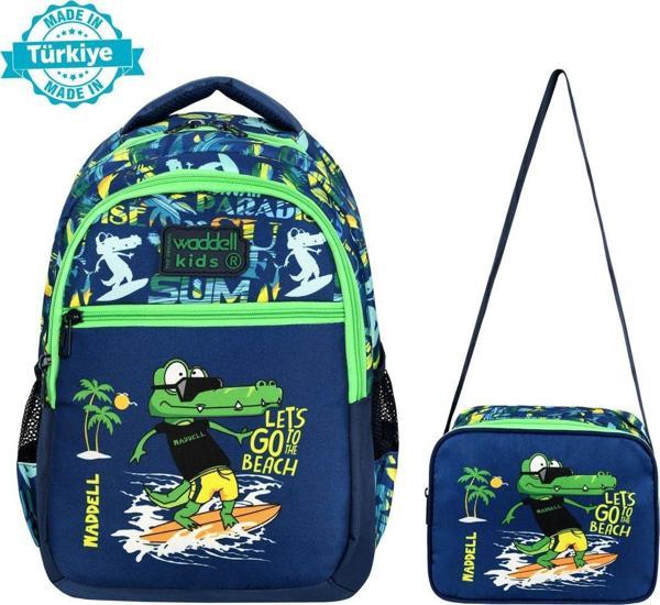 Niss Store Lisanslı Yeşil Timsah Desenli Erkek Çocuk İlkokul Sırt Çantası Ve Beslenme Çantası - Image 1