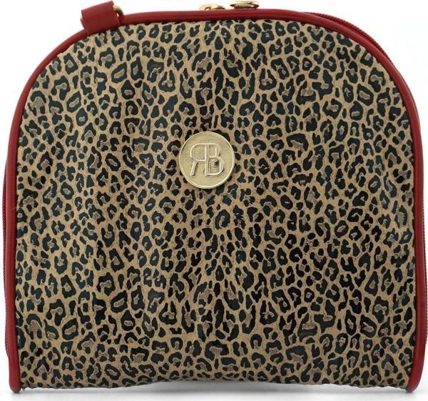 Kahverengi Leopar Desenli Kırmızı Çift Ebat Portatif Alışveriş Çantası - Image 1