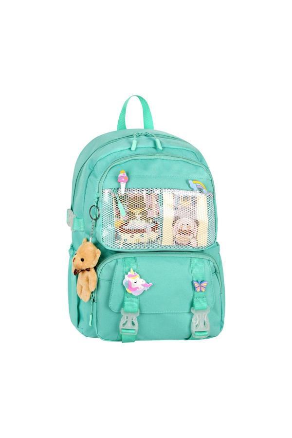 Niss Store Kawai Model Kore Tarzı Oyuncak Aksesuarlı Yeşil Kız Ve Erkek Çocuk Sırt Çantası Ve Okul Çantası - Image 1