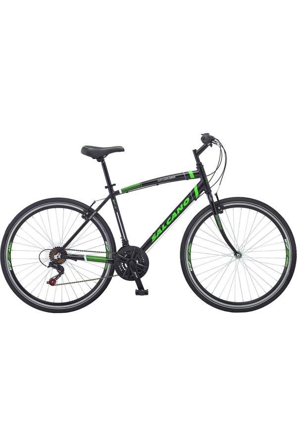 Salcano City Explorer 21 Vites V fren 19"gezi şehir bisikleti SİYAH yeşil süspansiyonlu - Image 1