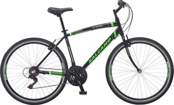 Salcano City Explorer 21 Vites V fren 19"gezi şehir bisikleti SİYAH yeşil süspansiyonlu - Image 1
