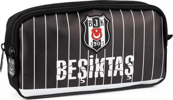 Beşiktaş İnce Çubuk Desenli Sunu Deri 2 Bölmeli Kalem Çantası Kalemlik - Image 1