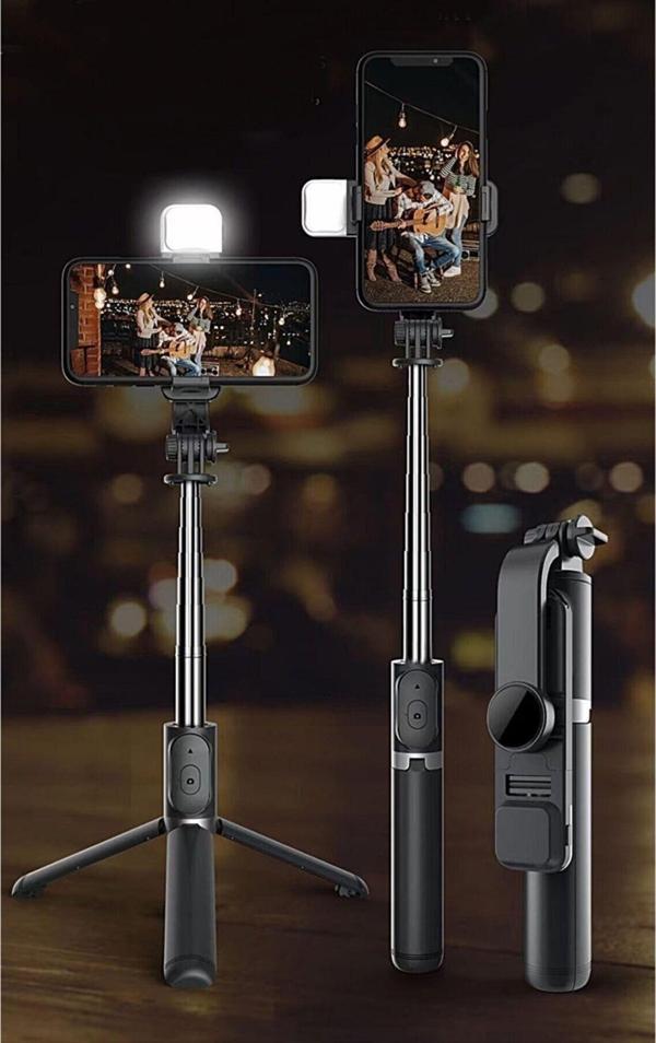 Led Işıklı Selfie Çubuğu Bluetooth Kumandalı Kablosuz Tripot Selfie Monopod Selfie Stick - Image 1
