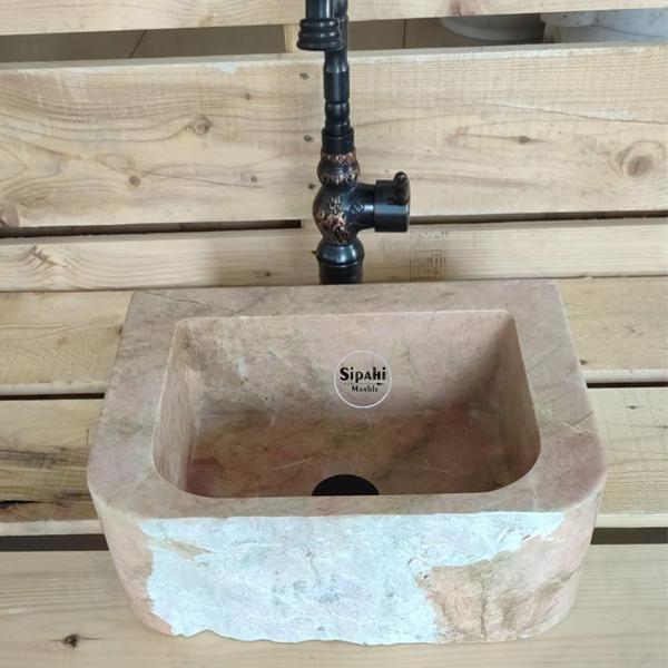 Kırmızı Traverten Mini Lavabo - Image 1