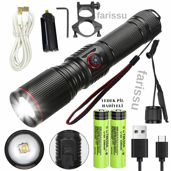 Zoomlu LED Tüfek Feneri | 30W | 3600 mAh Pil Hediyeli - Image 1