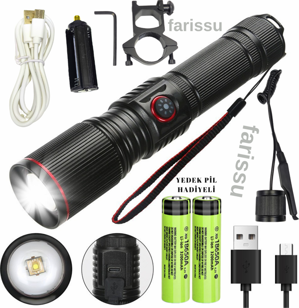 Zoomlu LED Tüfek Feneri | 30W | 3600 mAh Pil Hediyeli - Image 1