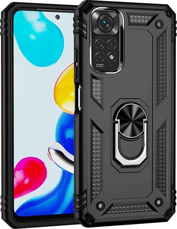 Xiaomi Redmi Note 11 Global Uyumlu Kamera Korumalı Standlı Yüzüklü Tank Kılıf - Image 1