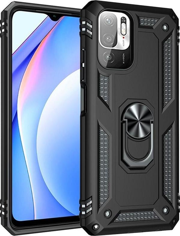 Xiaomi Redmi Note 10 5G Uyumlu Kamera Korumalı Standlı Yüzüklü Tank Kılıf - Image 1